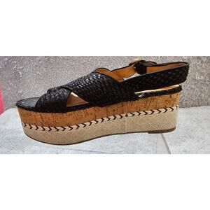 Zara Trafaluc Black Woven Cork Contrast Wedge Platform‎ Sandals 39 8.5 Flatform